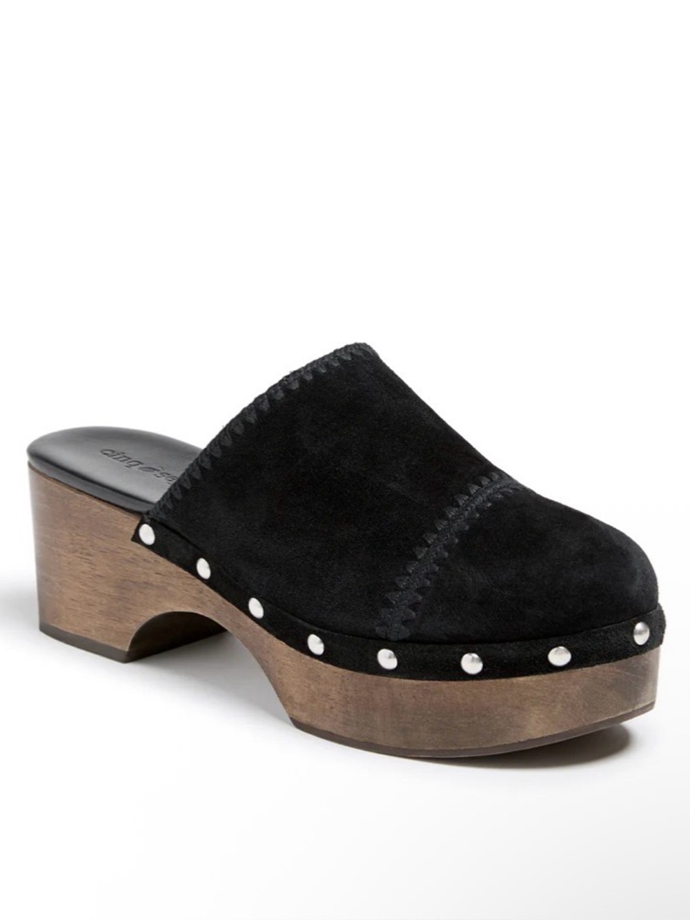 Sinq a Sept SAIGE CROCHET CLOG Black Suede Studded Clog Mule Sz 39.5